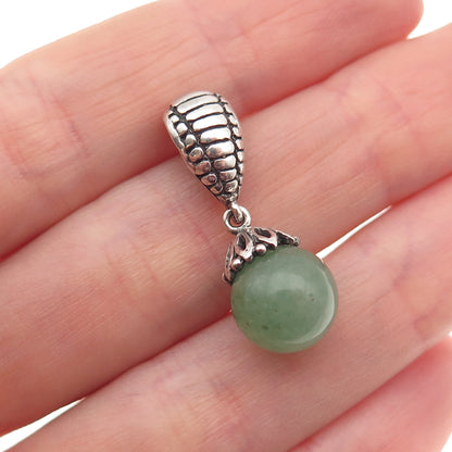 925 Sterling Silver Vintage Real Aventurine Modernist Ball Bead Charm Pendant