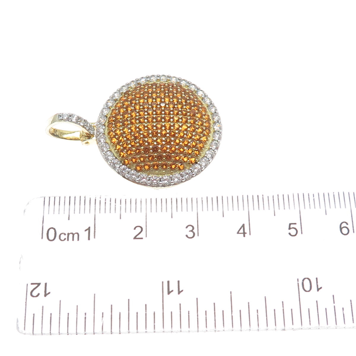 DADWANI 925 Sterling Silver Gold Plated White & Fire CZ Round Pendant