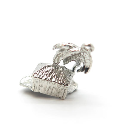 925 Sterling Silver Vintage Palm Tree & Hut Pendant