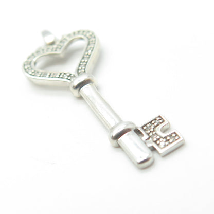 925 Sterling Silver Real Round-Cut White Diamond Heart Key Pendant