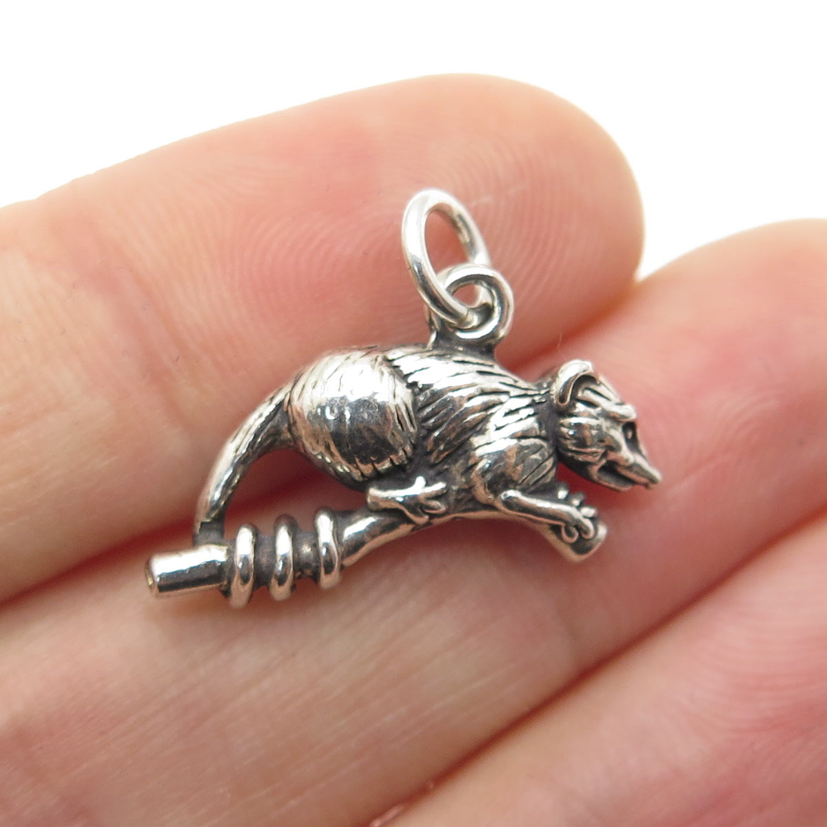 SUN WEST 925 Sterling Silver Vintage Opossum 3D Charm Pendant