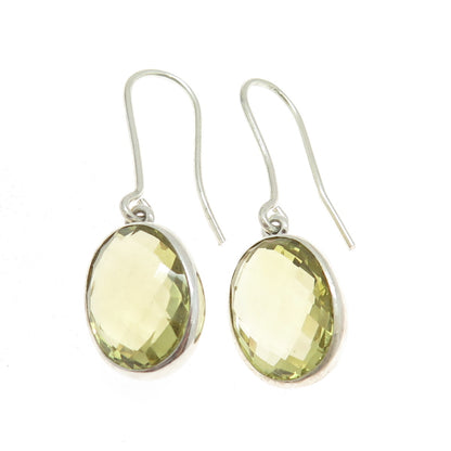 925 Sterling Silver Vintage Real Oval-Cut Citrine Dangling Earrings