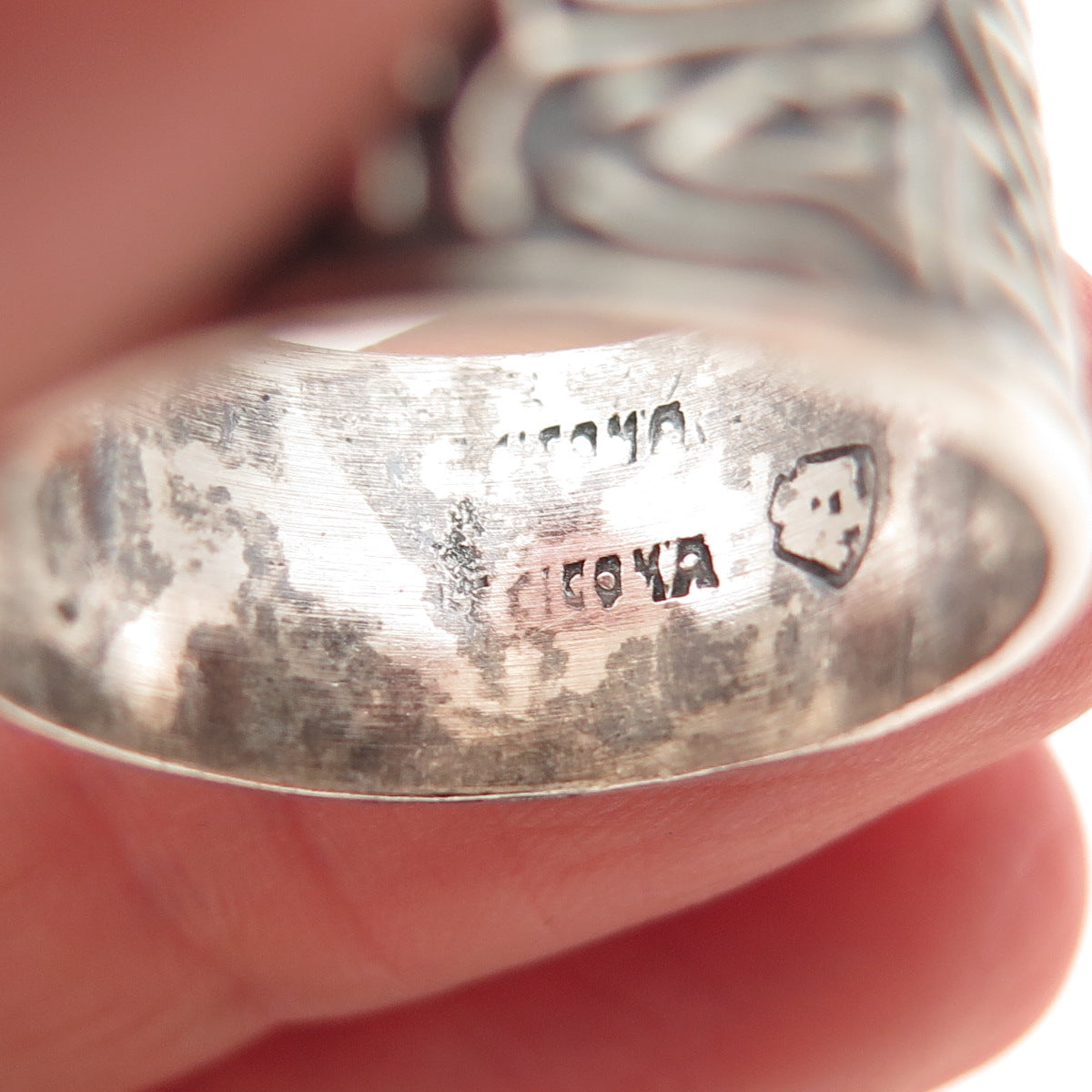 925 Sterling Silver Vintage Mexico Modernist Oxidized Wide Band Ring Size 10.25