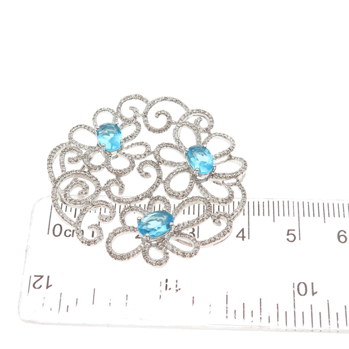 925 Sterling Silver Real Diamond & Apatite Floral Slide Pendant