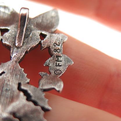 FRANKLIN MINT 925 Sterling Silver Vintage 1982 Real Ruby Holly Bow Slide Pendant