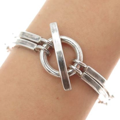 925 Sterling Silver Vintage CA Artisan Modernist Double Bar Link Bracelet 7"