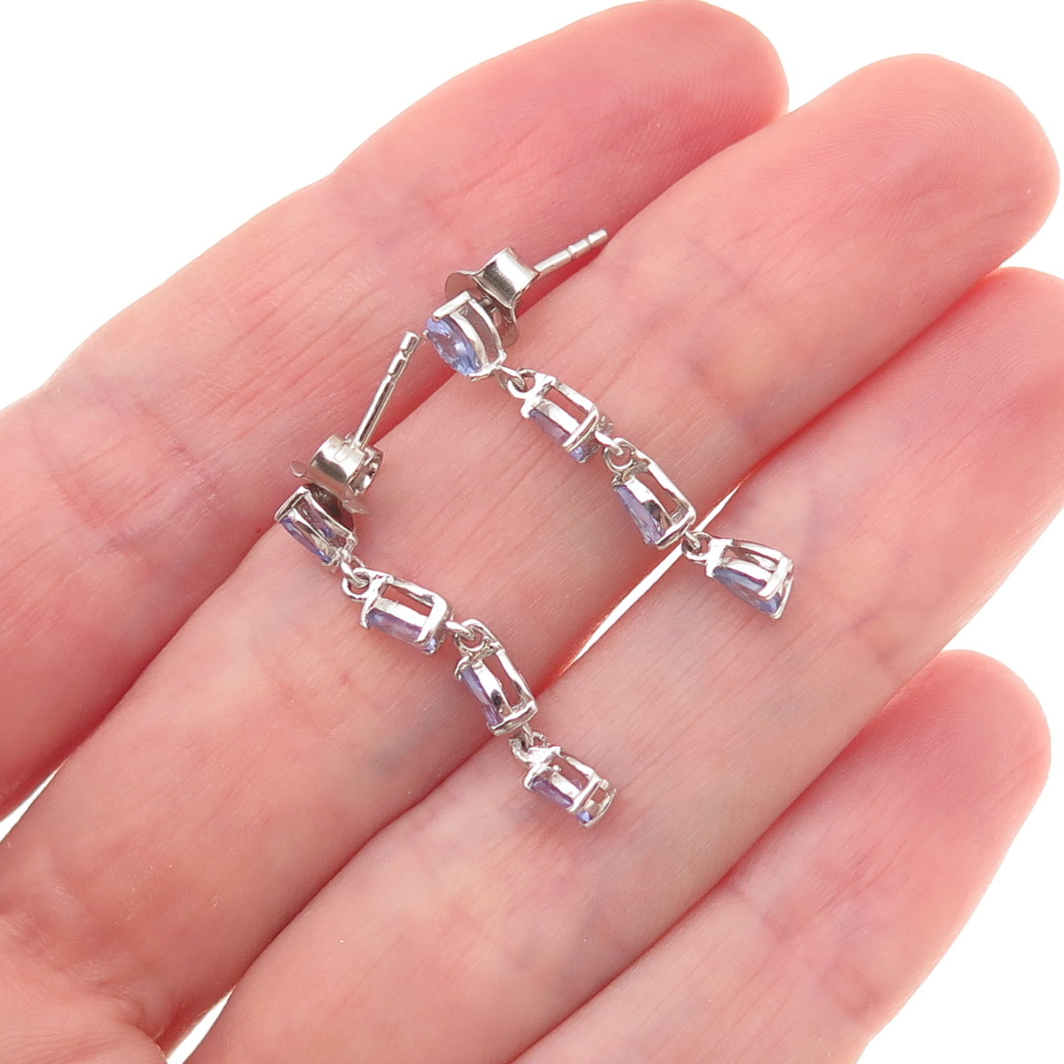 Chuck Clemency 925 Sterling Silver Real Pear-Cut Tanzanite Dangle Earrings