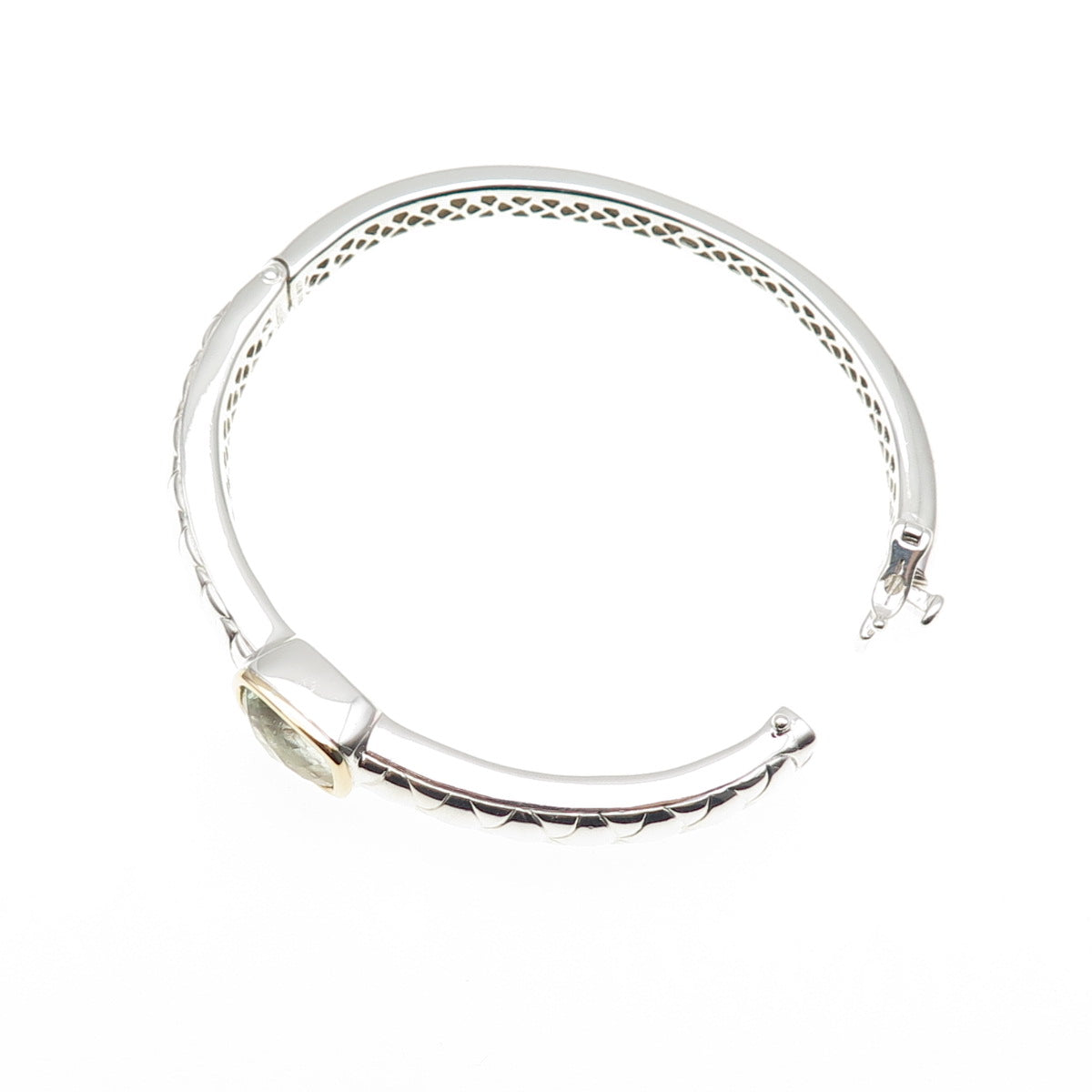 Lorenzo 925 Sterling Silver 18K Gold Vintage Real Green Amethyst Bracelet 6.75"