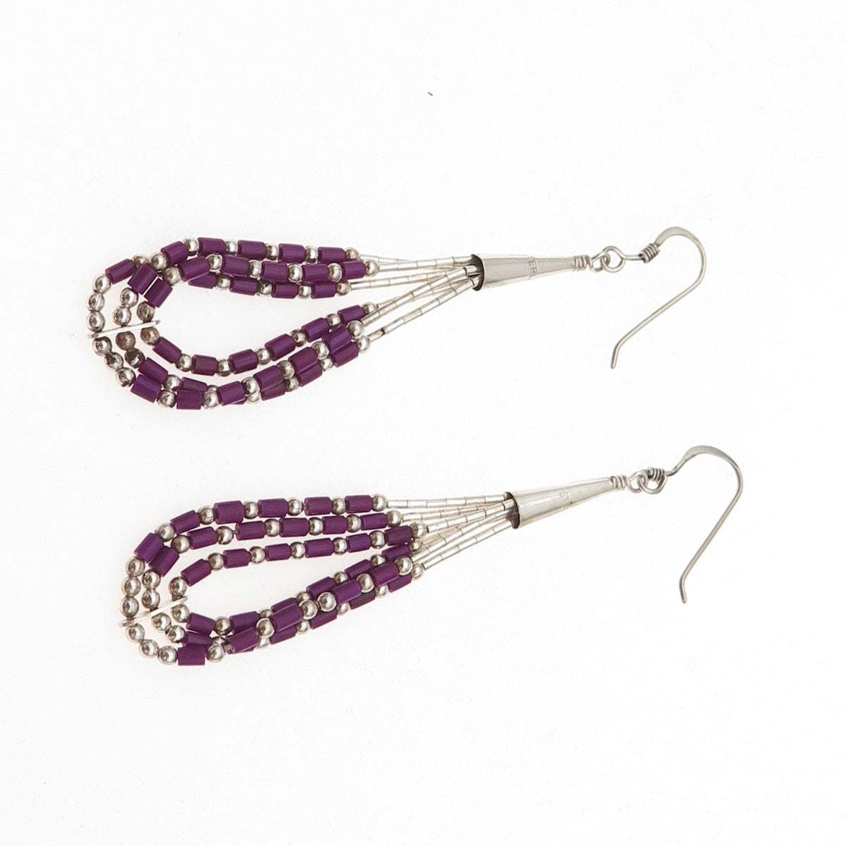 Old Pawn Sterling Silver Vintage Sugilite Liquid Chain Tribal Dangle Earrings