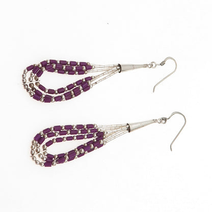 Old Pawn Sterling Silver Vintage Sugilite Liquid Chain Tribal Dangle Earrings