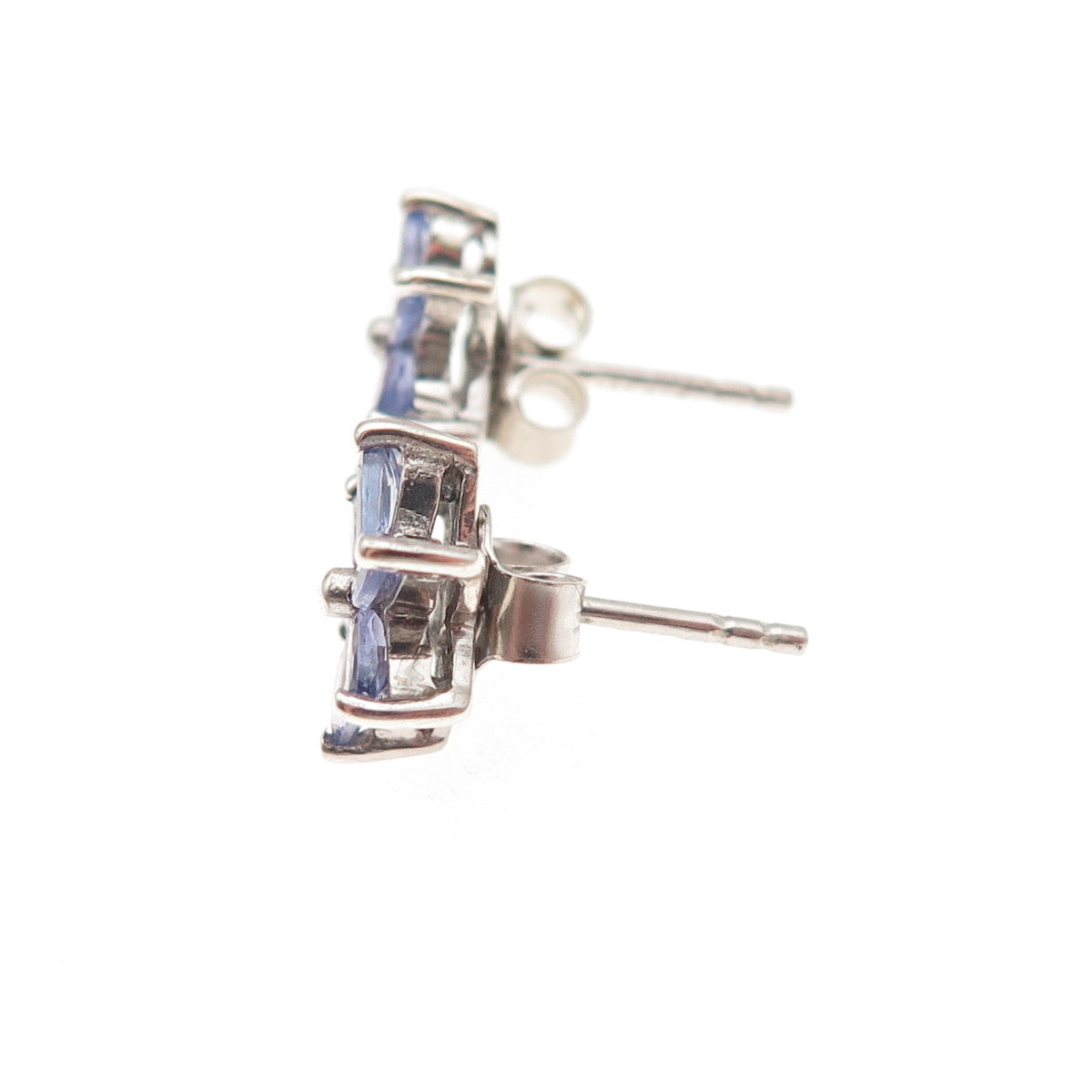 Chuck Clemency 925 Sterling Silver Real Marquise-Cut Tanzanite Stud Earrings