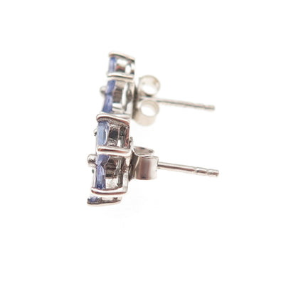 Chuck Clemency 925 Sterling Silver Real Marquise-Cut Tanzanite Stud Earrings