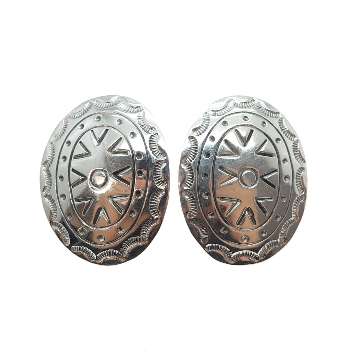 925 Sterling Silver Vintage Mexico Tribal Oval Earrings