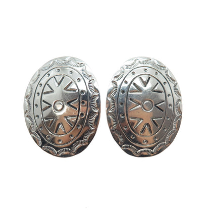 925 Sterling Silver Vintage Mexico Tribal Oval Earrings