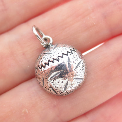 925 Sterling Silver Vintage Baseball Ball Oxidized Minimalist Charm Pendant