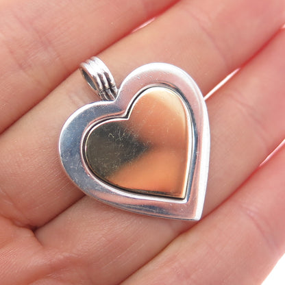 TIFFANY & CO. 925 Sterling Silver 18K Gold Vintage Engraved Heart Charm Pendant