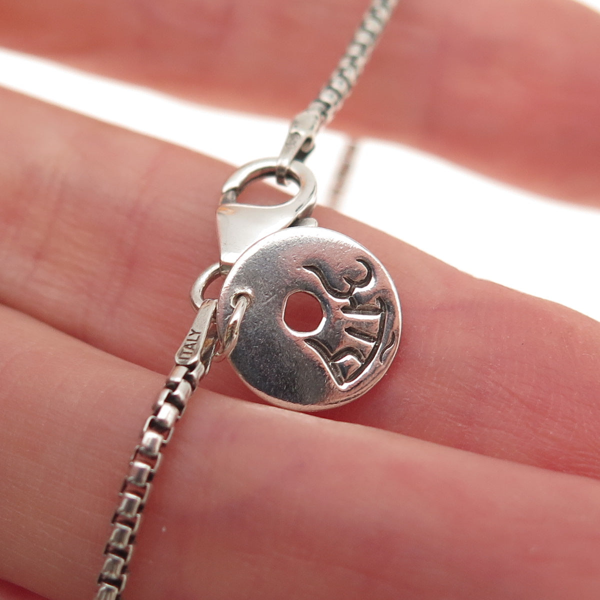 Me & Ro 925 Sterling Silver Vintage Om Mantra Bead Round Box Link Bracelet 6.75"