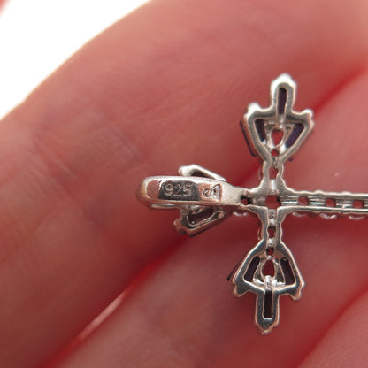 925 Sterling Silver Real White Topaz & Lab-Created Sapphire Cross Slide Pendant