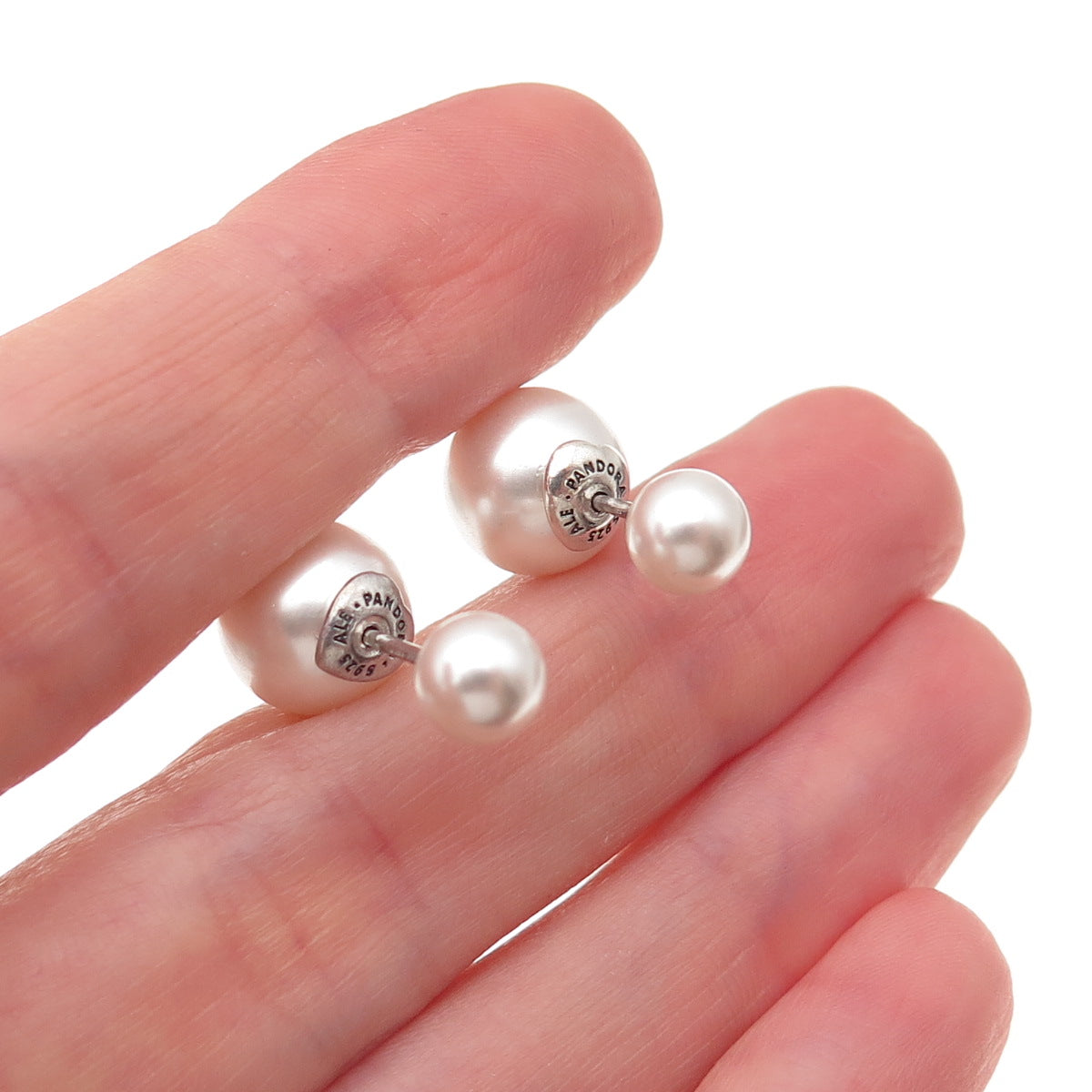 Pandora 925 Sterling Silver Faux Pearl Ball Stud Earrings