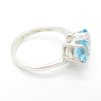 925 Sterling Silver Real Blue Topaz & Morganite Gemstone Ring Size 9.5