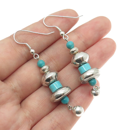 Old Pawn 925 Sterling Silver Southwestern Bisbee Turquoise Navajo Pearl Earrings