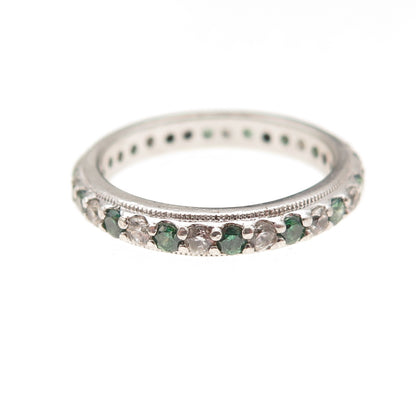 Tacori 925 Sterling Silver Green & White C Z Eternity Band Ring Size 7.25