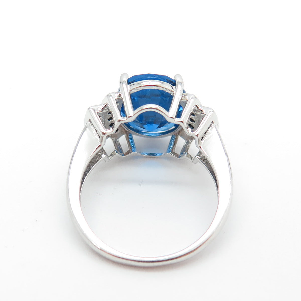 925 Sterling Silver Oval-Cut Ocean Blue C Z & Black Spinel Ring Size 7