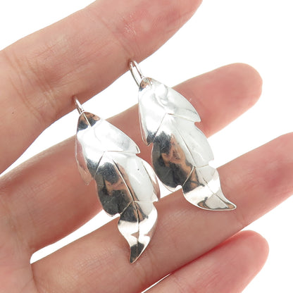 925 Sterling Silver Vintage Feather Modernist French Wire Earrings