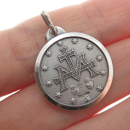 800 Silver Vintage St. Regina Medal Religious Oxidized Charm Pendant