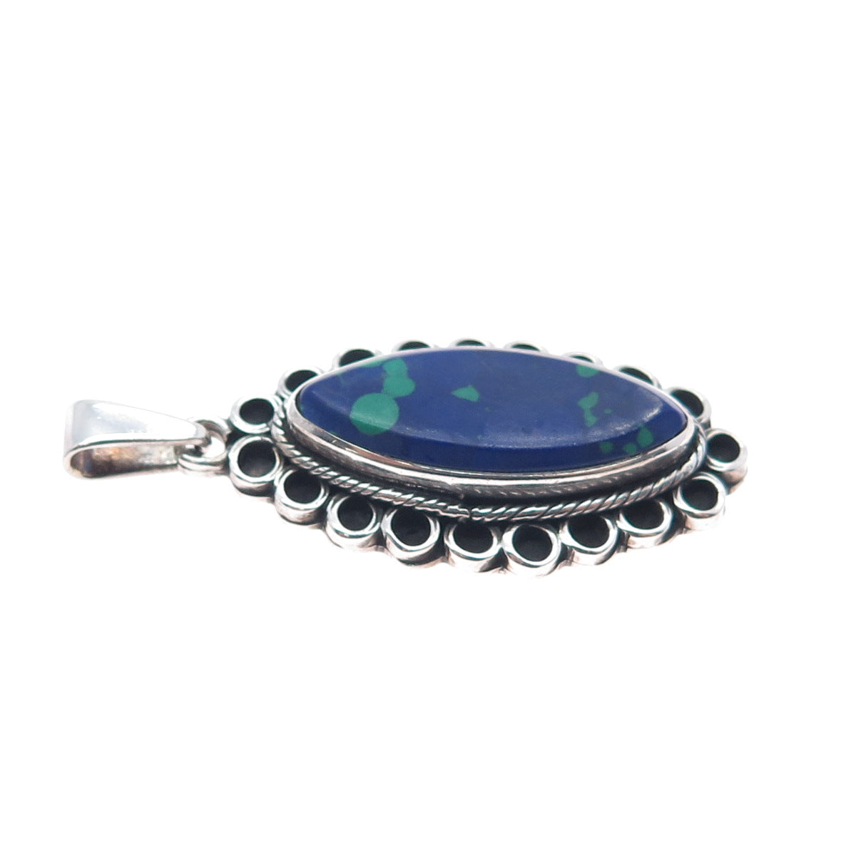 925 Sterling Silver Vintage Mexico Real Azurite Oxidized Charm Pendant