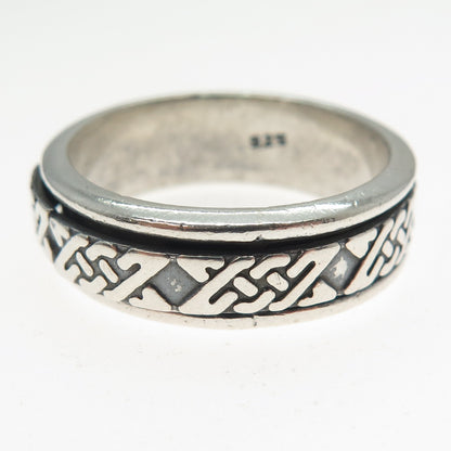 925 Sterling Silver Vintage Celtic Knot Rotating Oxidized Band Ring Size 11.75