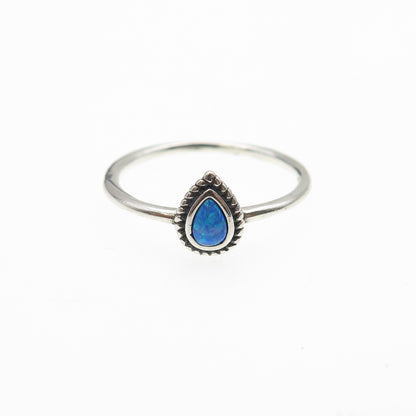 925 Sterling Silver Vintage Real Opal Teardrop Oxidized Ring Size 6
