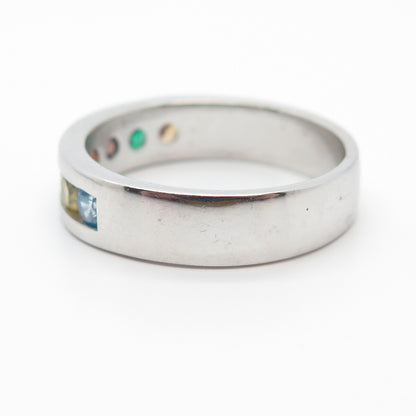 925 Sterling Silver Multi-Color C Z Band Ring Size 7.75