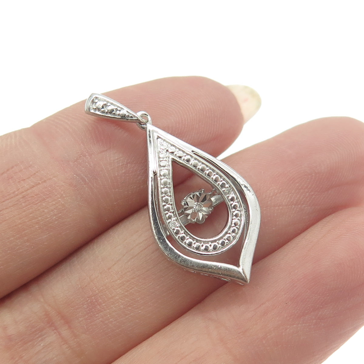 925 Sterling Silver OTC Real Round-Cut White Diamond Pendant