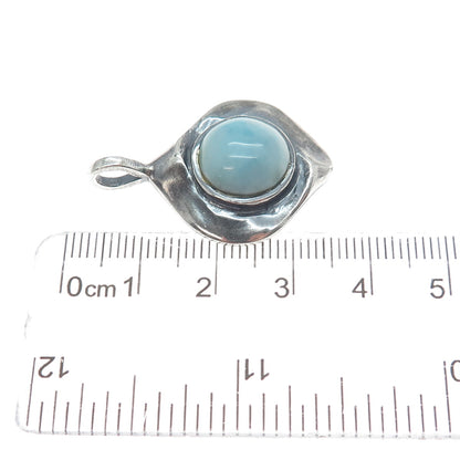 925 Sterling Silver Vintage Real Larimar Modernist Oxidized Pendant