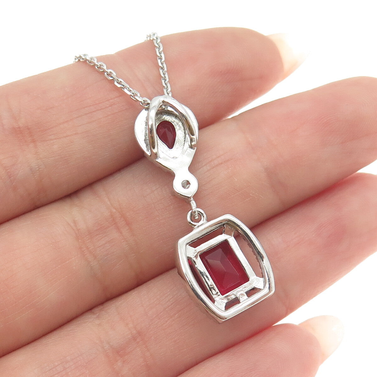 925 Sterling Silver White & Pink C Z Drop Cable Chain Necklace 16"