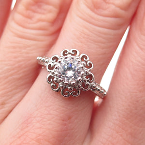Ross Simons 925 Sterling Silver Round-Cut C Z Floral Ring Size 7