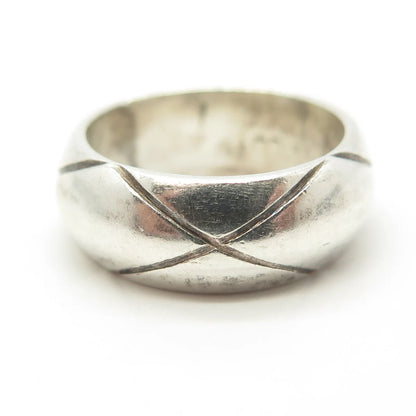 925 Sterling Silver Vintage Mexico "X" Lined Band Ring Size 5.75