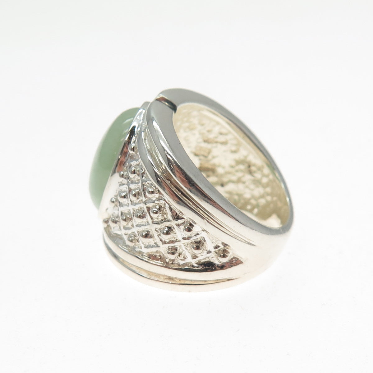 925 Sterling Silver Vintage WW Hong Kong Real Jade Modernist Ring Size 5