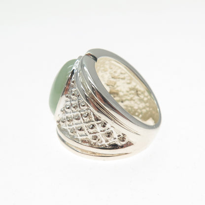 925 Sterling Silver Vintage WW Hong Kong Real Jade Modernist Ring Size 5