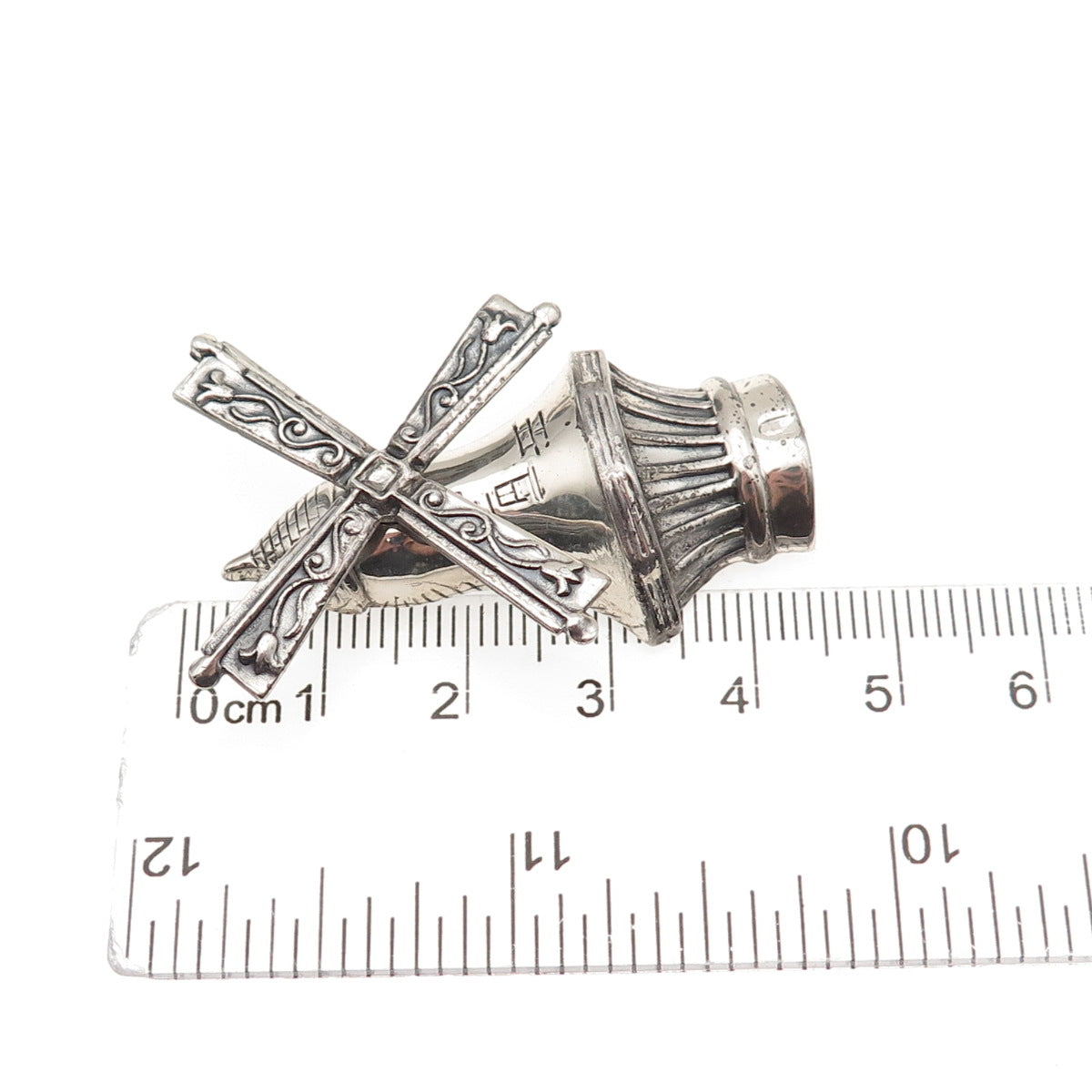 Lang 925 Sterling Silver Antique Art Deco Windmill Oxidized Pin Brooch