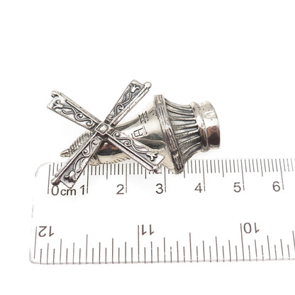 Lang 925 Sterling Silver Antique Art Deco Windmill Oxidized Pin Brooch
