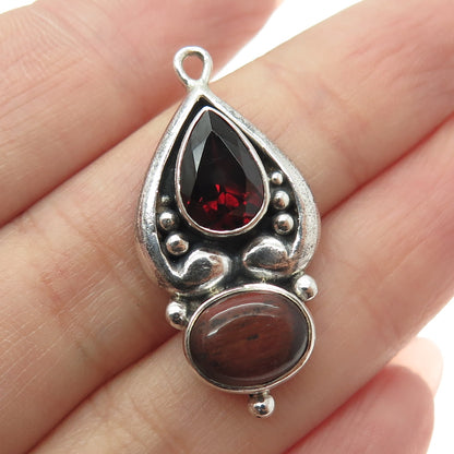 925 Sterling Silver Vintage Real Red Jasper & Red Garnet Gemstone Boho Pendant