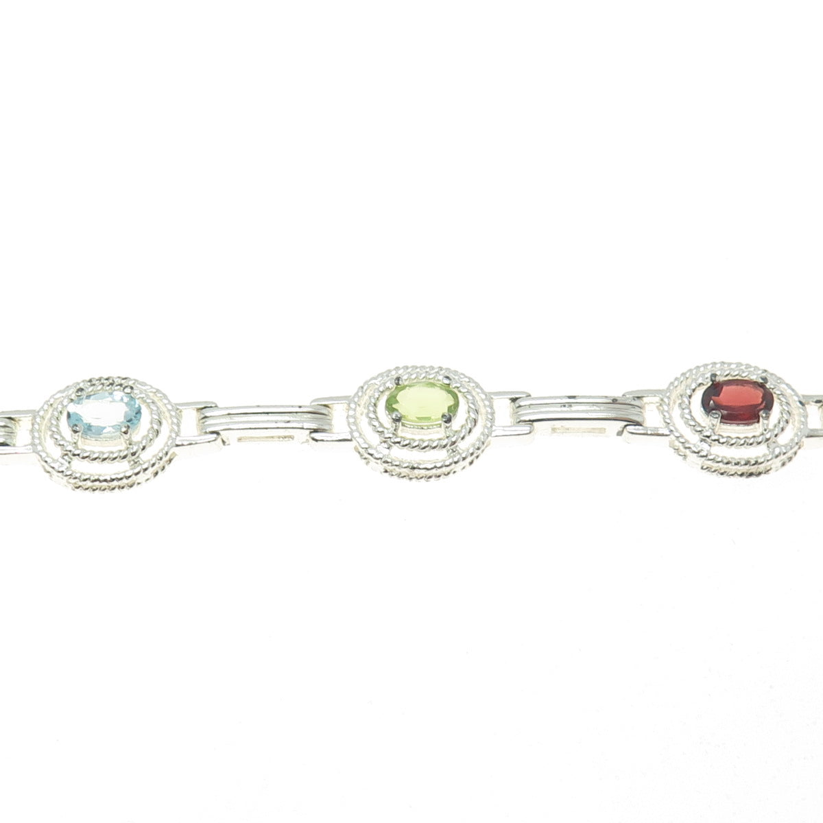 925 Sterling Silver Real Blue Topaz Garnet Peridot Citrine Amethyst Bracelet 7"