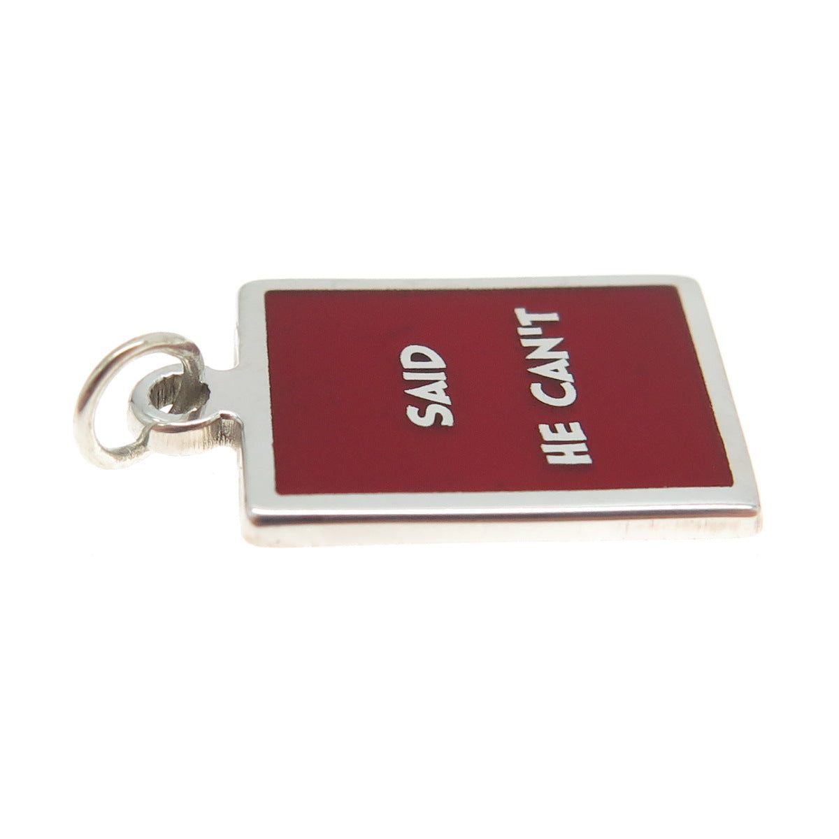 925 Sterling Silver Red Enamel "Said He Can't" Minimalist Charm Pendant