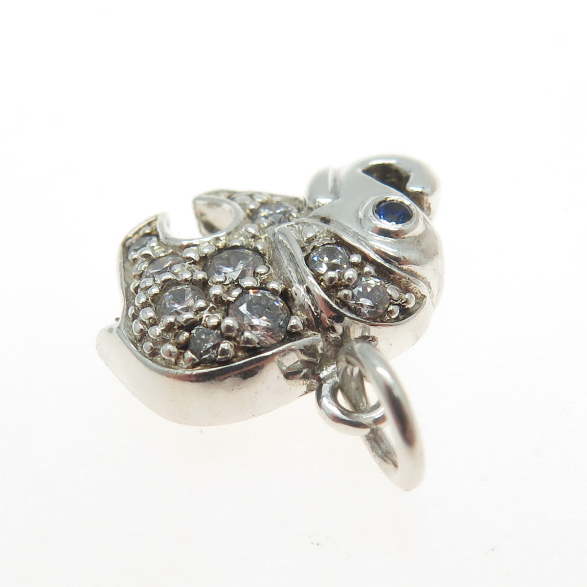 925 Sterling Silver Real Blue Sapphire Gemstone & C Z Elephant Charm Pendant