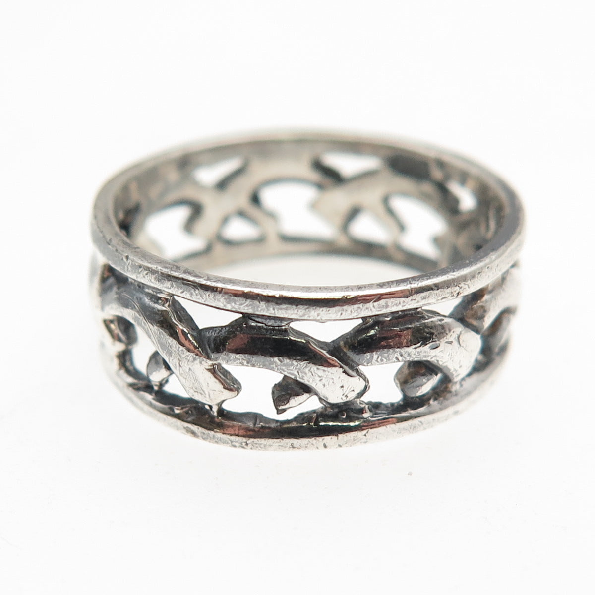 925 Sterling Silver Vintage Dolphin Oxidized Band Ring Size 7.25