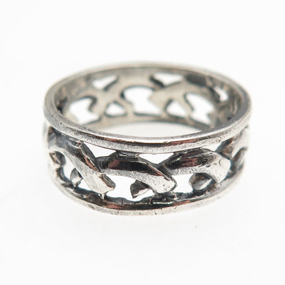 925 Sterling Silver Vintage Dolphin Oxidized Band Ring Size 7.25