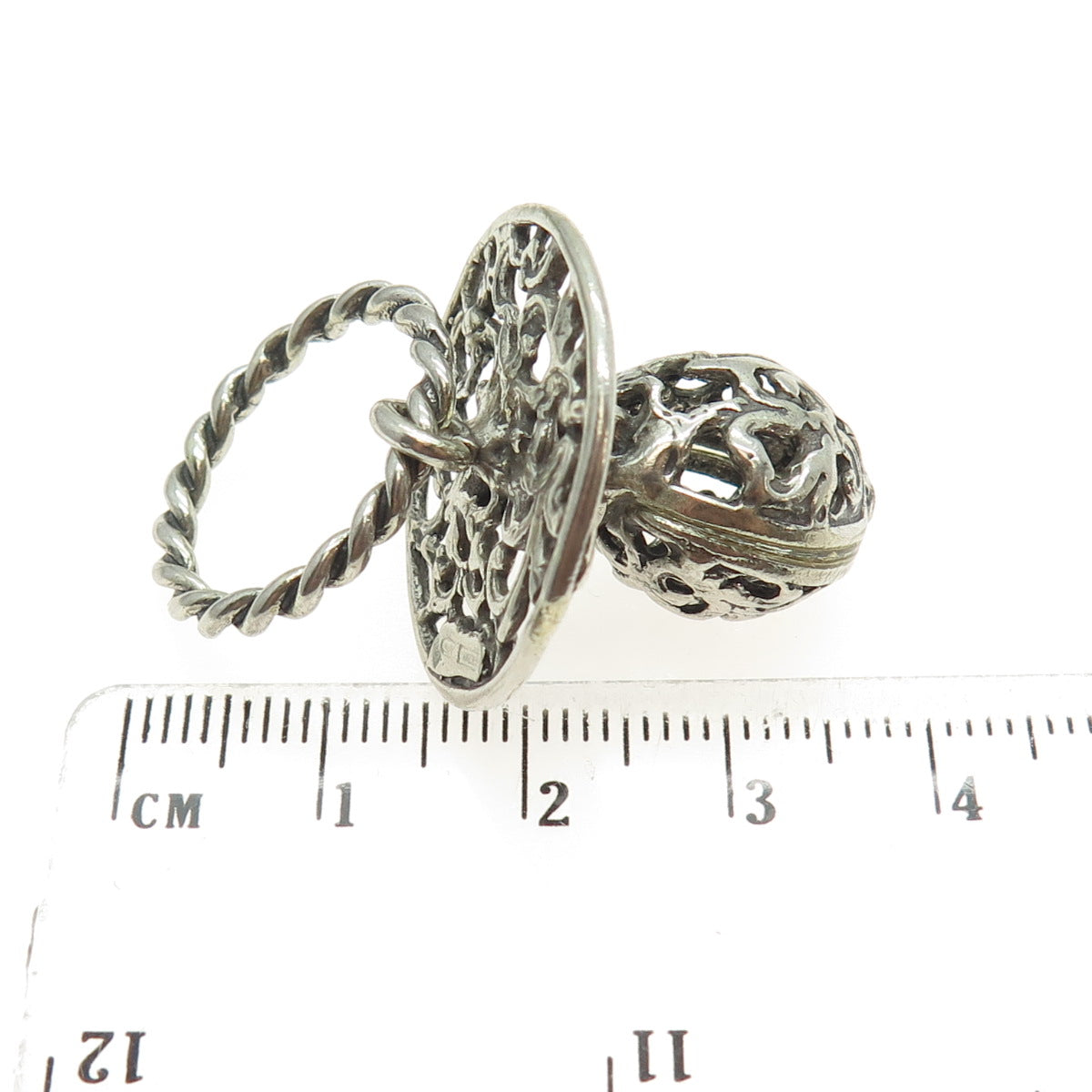 800 Silver Vintage Italy Ornate Baby Pacifier 3D Pendant
