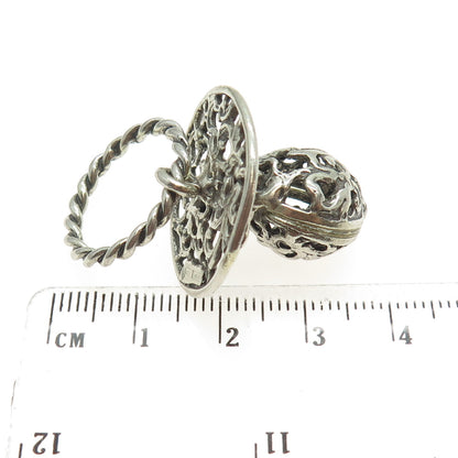 800 Silver Vintage Italy Ornate Baby Pacifier 3D Pendant